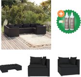 vidaXL 6 delige Loungeset met kussens poly rattan zwart Tuinset Inclusief Onderhoudsset