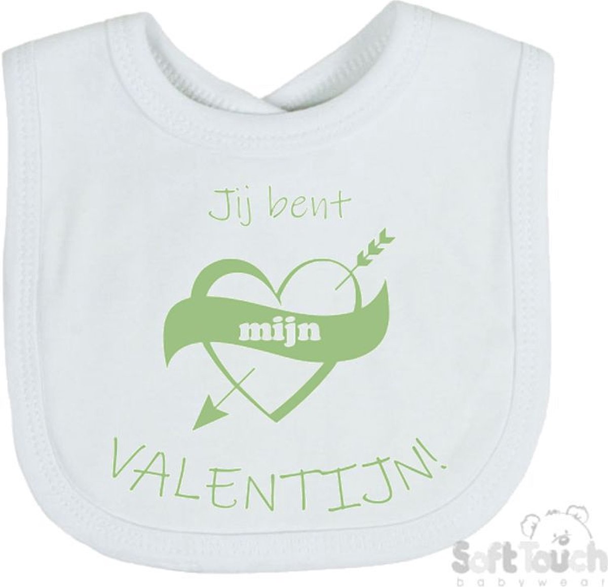 Goedkoopste Soft Touch Slabber Slabbetje Slab Jij bent mijn valentijn! Unisex Katoen Wit/sage green (saliegroen) Maat 33x22 Cm