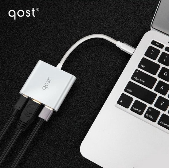 Qost - 3 in 1 hub - 4K HDMI - Spacegray - USB-C Opladen / Power delivery – USB 3.0 – USB Splitter – Macbook Pro / Air – Lenovo, Dell, Chromebook - Qost®
