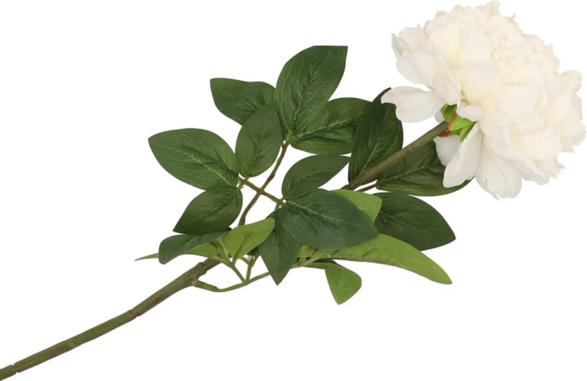 DK design Kunstbloem pioenroos - creme - zijde - 71 cm - kunststof steel - decoratie bloemen