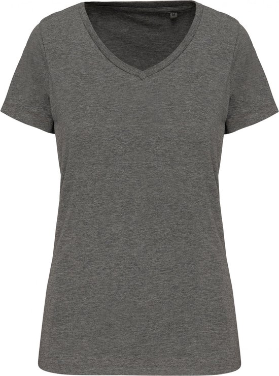 T-shirt Dames M Kariban V-hals Korte mouw Grey Heather 100% Katoen