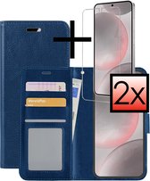 Hoes Geschikt voor Samsung S24 Plus Hoesje Book Case Hoes Flip Cover Wallet Bookcase Met 2x Screenprotector - Donkerblauw