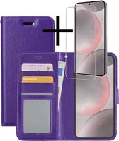 Hoes Geschikt voor Samsung S24 Hoesje Book Case Hoes Flip Cover Wallet Bookcase Met Screenprotector - Paars