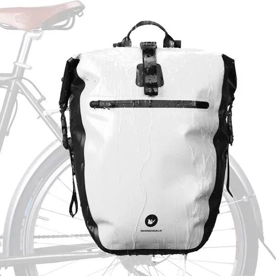 Rhinowalk® Sac de vélo 3 en 1 simple étanche - Sacoches de vélo de voyage - Sacoches de vélo simples 30L - Sac à dos de vélo - Plein air - Voyages - BLANC