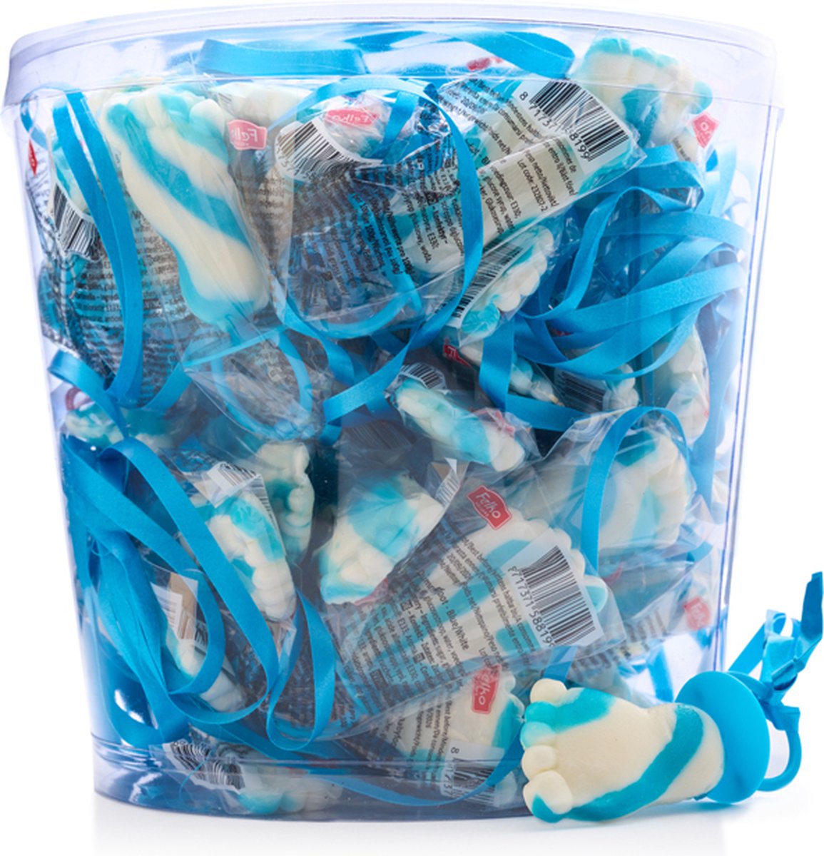 Babyfoot lolly - 50 stuks - Gender reveal - Snoep - Geboorte - blauw / wit