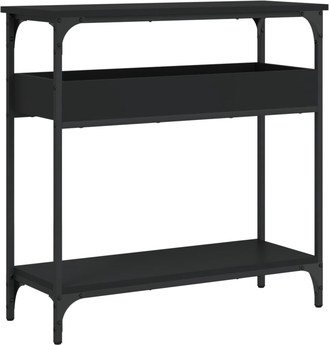 vidaXL Wandtafel - met - schap - 75x29x75 - cm - bewerkt - hout - zwart