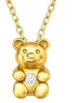 Joy|S - Zilveren beer hanger met ketting 39 cm (extra oogje op 36 cm) - zirkonia - 14k goudplating / goldplated - voor kinderen