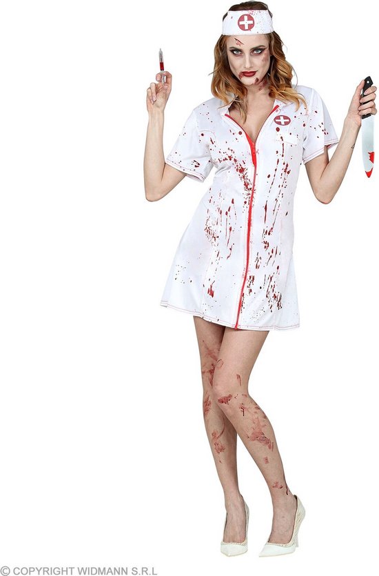 Widmann - Verpleegster & Masseuse Kostuum - Slag Door De Ader Verpleegster - Vrouw - Wit / Beige - XS - Halloween - Verkleedkleding