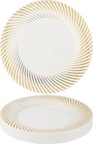 MATANA 20 Witte Plastic Borden met Gouden Rand (26cm), Feestbordjes voor Bruiloften, Verjaardagen, Dopen, Kerstmis & Feesten - Stevig en Herbruikbaar