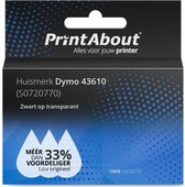 PrintAbout huismerk Tape 43610 (S0720770) Zwart op transparant (6 mm) geschikt voor Dymo
