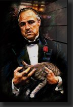 Godfather met kat schilderij op plexiglas 60x90cm