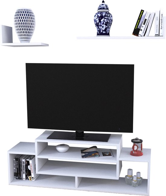 TV meubel met wandplanken Kinn wit