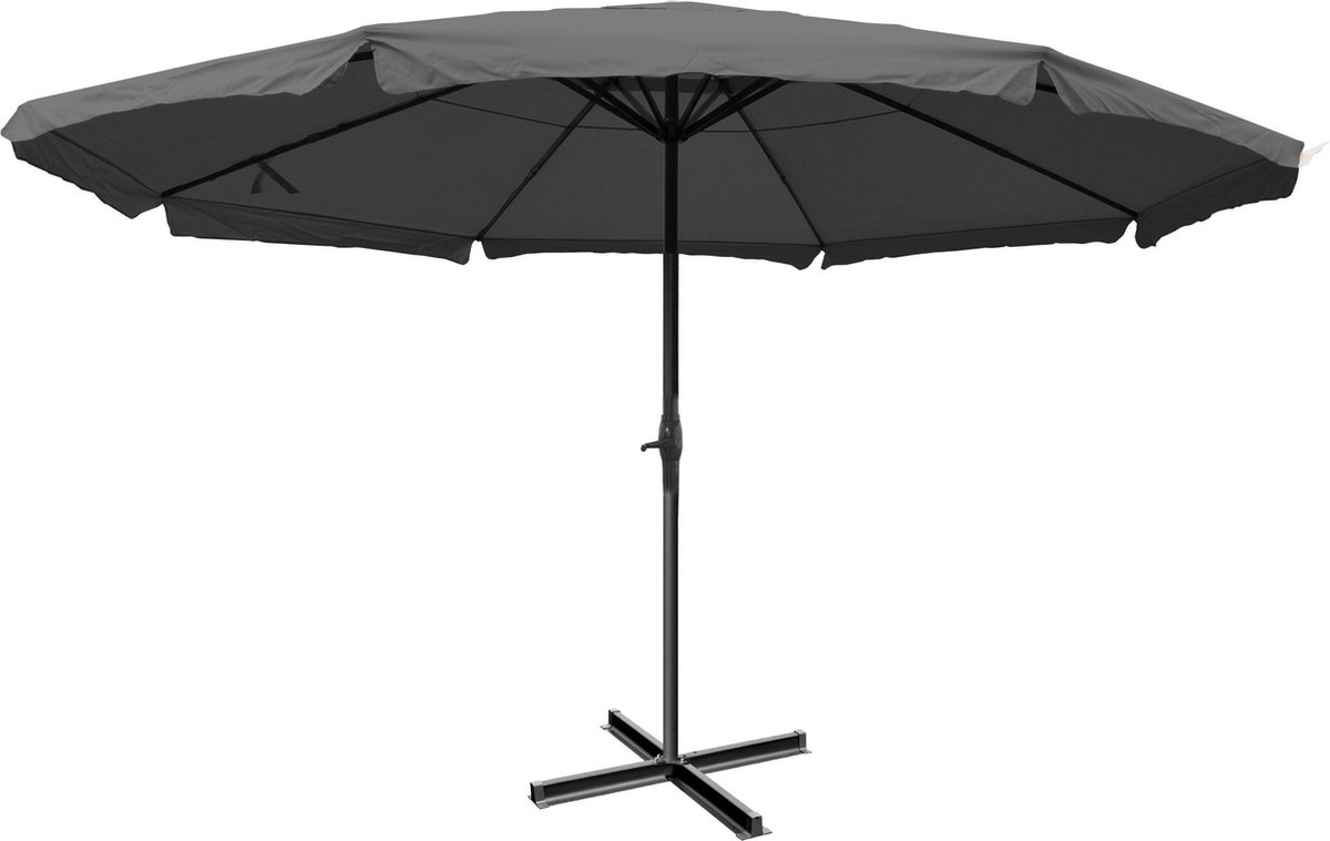 Parasol Meran Pro, gastronomische marktparasol met kap Ø 5m polyester/aluminium 28kg ~ antraciet zonder voet