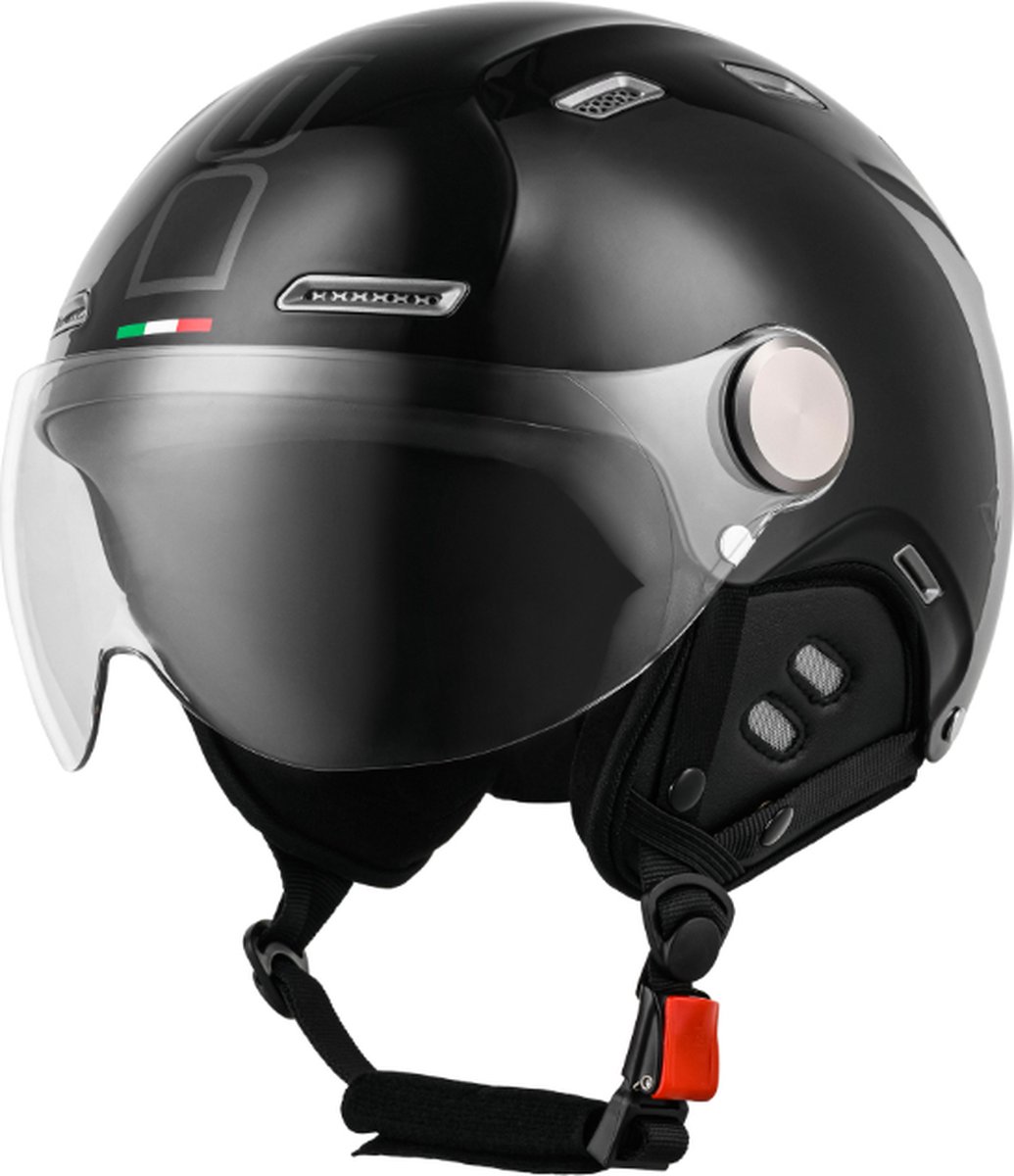 Demm Speed Pedelec helm - NTA 8776 Geschikt als Elektrische fiets, Snorfiets, Scooter, Brommer Helm - Vespa jethelm met vizier - Volwassenen - L - Zwart - Gratis helmtas