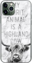 Geschikt voor iPhone 11 Pro hoesje - Schotse hooglander - Marmer print - Quote - Siliconen Telefoonhoesje