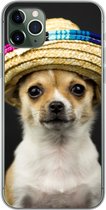Telefoonhoesje Geschikt voor iPhone 11 Pro Max hoesje - Hond - Sombrero - Zwart - Siliconen Telefoonhoesje