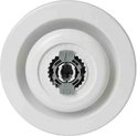 Witte ventilatieklep met instelbare witte en grijze knoppen en zwarte tandwielen.