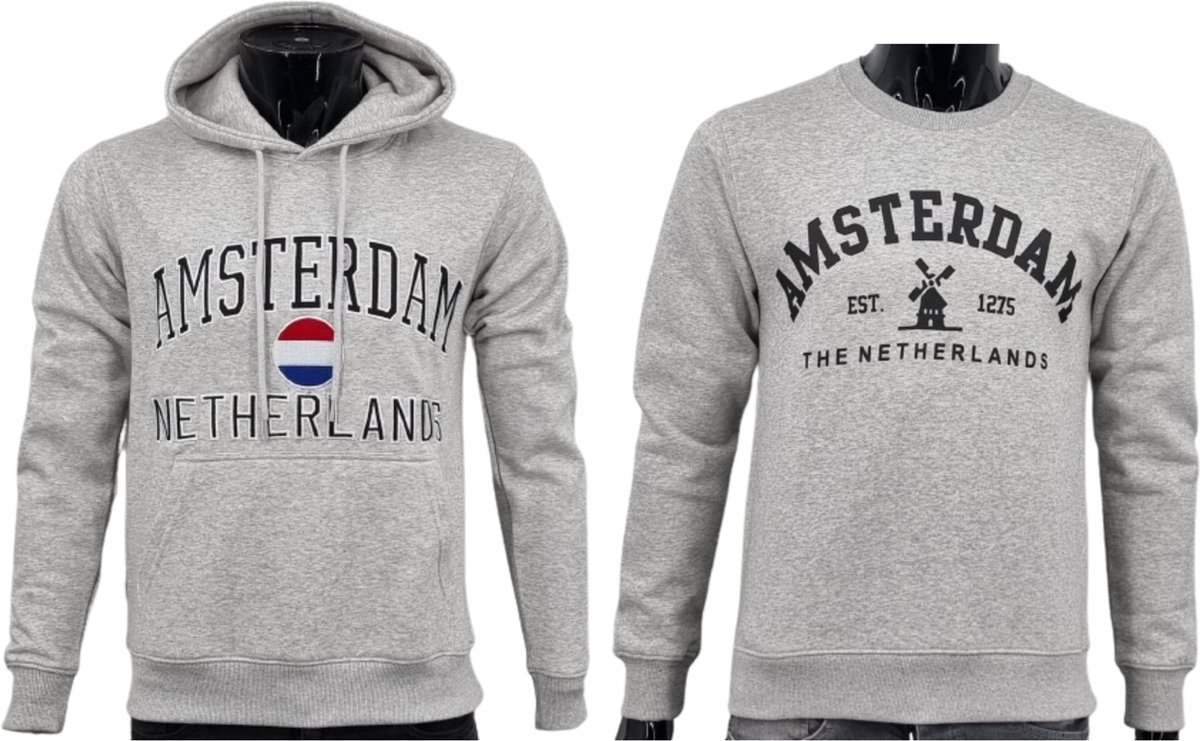 Hitman - 2-Pack - 1 Hoodie en 1 Sweater - Katoen - Amsterdam - Grijs - Maat M