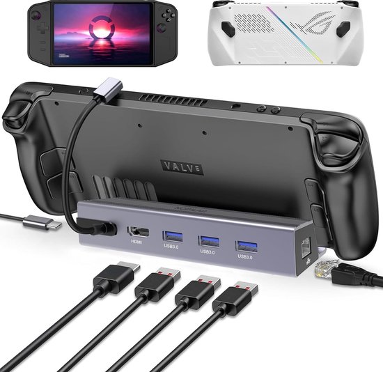 NÖRDIC DOCK-189 Steam Deck Docking station - 1xHDMI4K60Hz, 1xUSB-C PD100W, 3xUSB-A 3.1 5Gbps, 1xRJ45