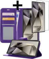 Hoesje Geschikt voor Samsung S24 Ultra Hoesje Book Case Hoes Wallet Cover Met Screenprotector - Hoes Geschikt voor Samsung Galaxy S24 Ultra Hoesje Bookcase Hoes - Paars