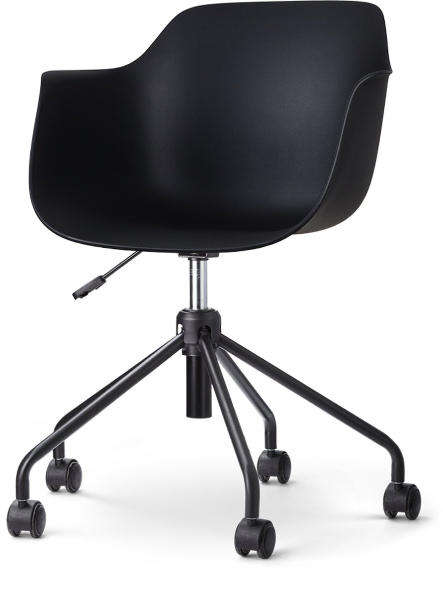 Nolon Nout-Puk Bureaustoel Zwart - met Armleuning - Kunststof Zitting - Verstelbaar - Wieltjes - Zwart Onderstel