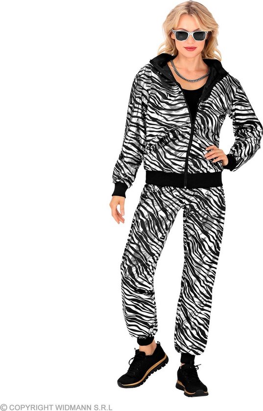 Widmann - Zebra Kostuum - Shinen Als Een Zilveren Zebra Retro Trainingspak Kostuum - Zilver - Small - Carnavalskleding - Verkleedkleding