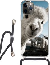 Hoesje met koord Geschikt voor iPhone 11 Pro Max - Alpaca - Wit - Dier - Siliconen - Crossbody - Backcover met Koord - Telefoonhoesje met koord - Hoesje met touw