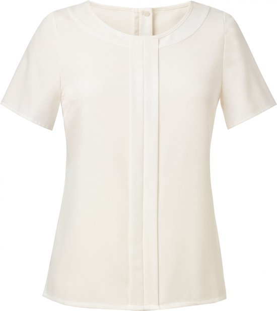 Blouse Dames 36 EU (8 UK) Brook Taverner Ronde hals Korte mouw White 94% Polyester, 6% Elasthan