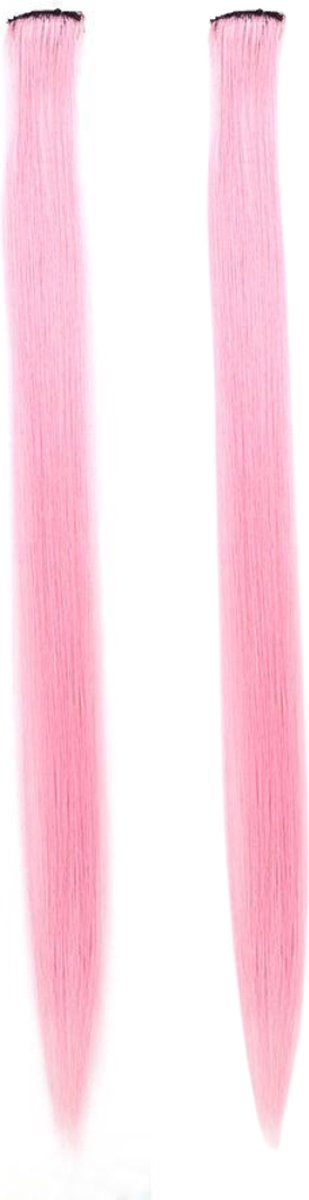 2 x Clip in Hairextension Roze- Baby roze - nephaar - Hair extension | haar extensie- carnaval haar - gekleurde extensions - extensions met clip