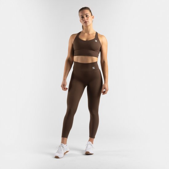 Zeuz Legging de Sport Femmes Taille Haute - Vêtements de Sport & Collant de Sport Résistant aux Squats - Fitness & CrossFit - Pantalon de Course, Pantalon de Yoga - 62% Nylon Recyclé & 38% Élasthanne - Marron - Taille M