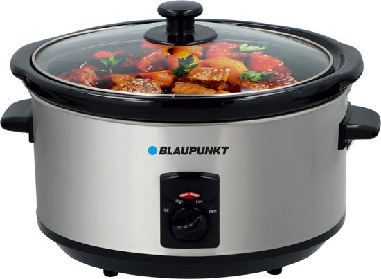Blaupunkt Crockpot - Slowcooker - Elektrische Pan - 6.0L - Ovale Pan met Glazen Deksel - MEN00830 - Zwart
