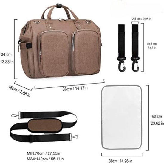 Luiertas pop - Verzorginstas pop - Pop verzorgingsset - Luiertas speelgoed - Luiertas speelgoed - 36 x 18 x 34cm - Taupe van Mamaloes — afbeelding 4