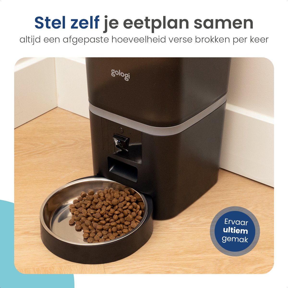 Afbeelding 3 van Gologi Automatische Voerbak Eva - Voice Recorder - Camera - Voerautomaat hond - Voerautomaat dispenser kat - Brokgrootte 3 tot 15 mm - Inhoud 6L - Zwart