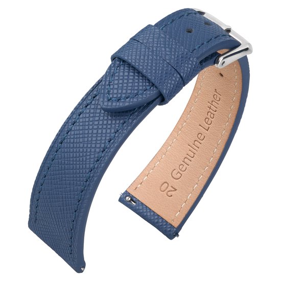 Saffiano Kalfslederen Horlogebandje Blauw - Makkelijk Zelf te Monteren - 22mm