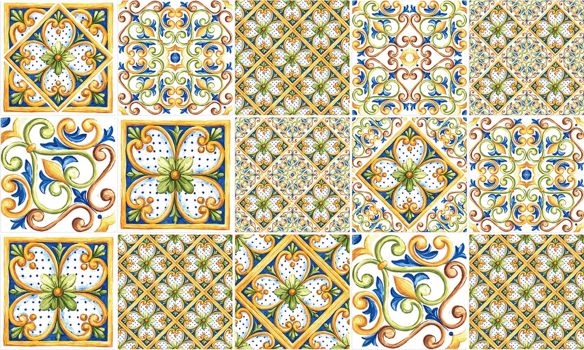 Plaktegels - Zelfklevende Tegels - 15x15 cm - Ulticool - Decoratie Sticker Tegels - Folklore Groen Bloem Ornament - Meubelfolie - 15 stuks - Plakfolie Keukenkast Tegelstickers Meubel stickers - Zelfklevend - Badkamer - Keuken