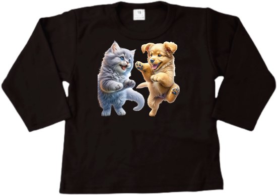 T-shirt lange mouwen - Hondje en Poesje - Maat 62