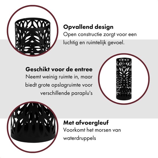 QUVIO Paraplubak met lekbak - Design paraplubak - Parapluhouder - Wandelstokhouder - Paraplus en wandelstokken - Staal - Rond - Zwart - 19 x 49 (dxh)