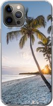 Geschikt voor iPhone 13 Pro hoesje - Strand - Zonsondergang - Palmboom - Siliconen Telefoonhoesje