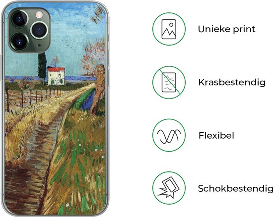 Telefoonhoesje Geschikt voor iPhone 11 Pro hoesje - Pad door een veld met wilgen - Vincent van Gogh - Siliconen Telefoonhoesje Telefoonhoesje