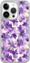 Casimoda® hoesje - Geschikt voor iPhone 14 Pro - Floral Violet - 2-in-1 case - Schokbestendig - Bloemen - Verhoogde randen - Paars, Transparant