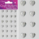 Oaktree - Stickers Diamanten Hartjes Glitter zilver (24) (per vel)