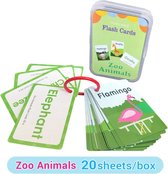 Flash Cards - Dieren Kaarten - 20 Kaarten - Dubbelzijdig - Educatief - Speelgoed - Montessori - Leerzaam - Zoo Animals Cards - In Doos - Watervast - Interactief - Meisje - Jongen - School - Leerzame kaarten - Leren - Dieren - Dierentuin - Artis -