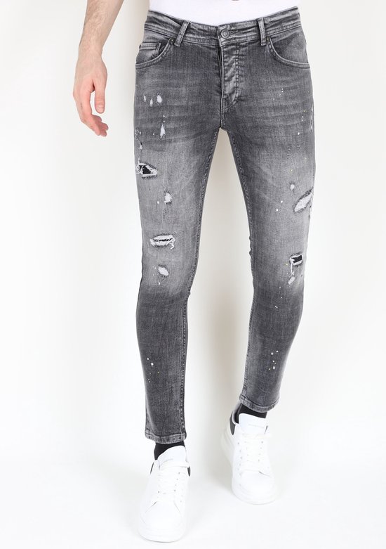 Ripped Jeans Heren met Verfspatten Stretch -MM112- Grijs