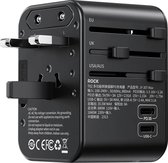 ROCK Wereldstekker - Reisstekker - Travel Adapter - met Type C en USB - Zwart