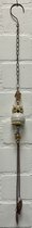 Deco houder "uil + hartjes" met metalen ketting - Bruine ketting & keramieke uil - lengte 72 cm - Woondecoratie - Woonaccessoires
