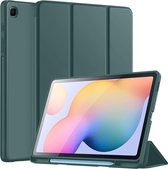 Phreeze Tri Fold Hoes - Geschikt voor Samsung Galaxy Tab S6 Lite van 10.4 Inch Hoesje - Ingebouwde Standaard en Pen Opbergvak - Donker Groen