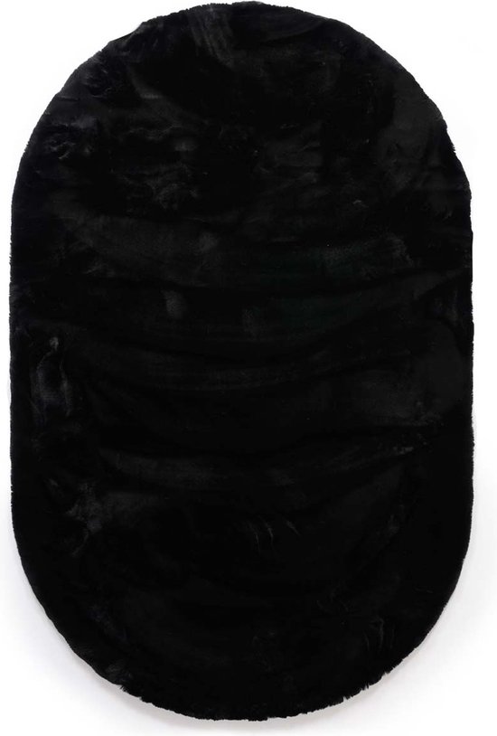 Ovaal hoogpolig vloerkleed - Comfy plus - zwart 100x150 cm