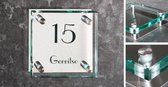 Glazen naambordje net naam en huisnummer - nummerbordje - glazenbordje - huisnummerbordje - naambordje - huisidentificatiebordje