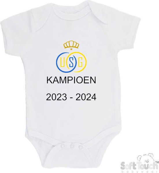 Barboteuse 100% coton "Champion USG 2023-2024" Royale Union Saint-Gilloise Unisexe Katoen Wit/or/bleu/jaune Taille 68/ 74
