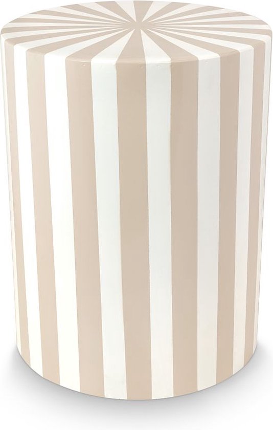 vtwonen Bijzettafel - Metal Stripe - Beige & Wit - Metaal - 35 x 45 cm